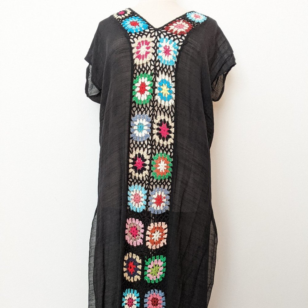 Cottagecore! Gauzy Knit Detail Caftan/Cover Up